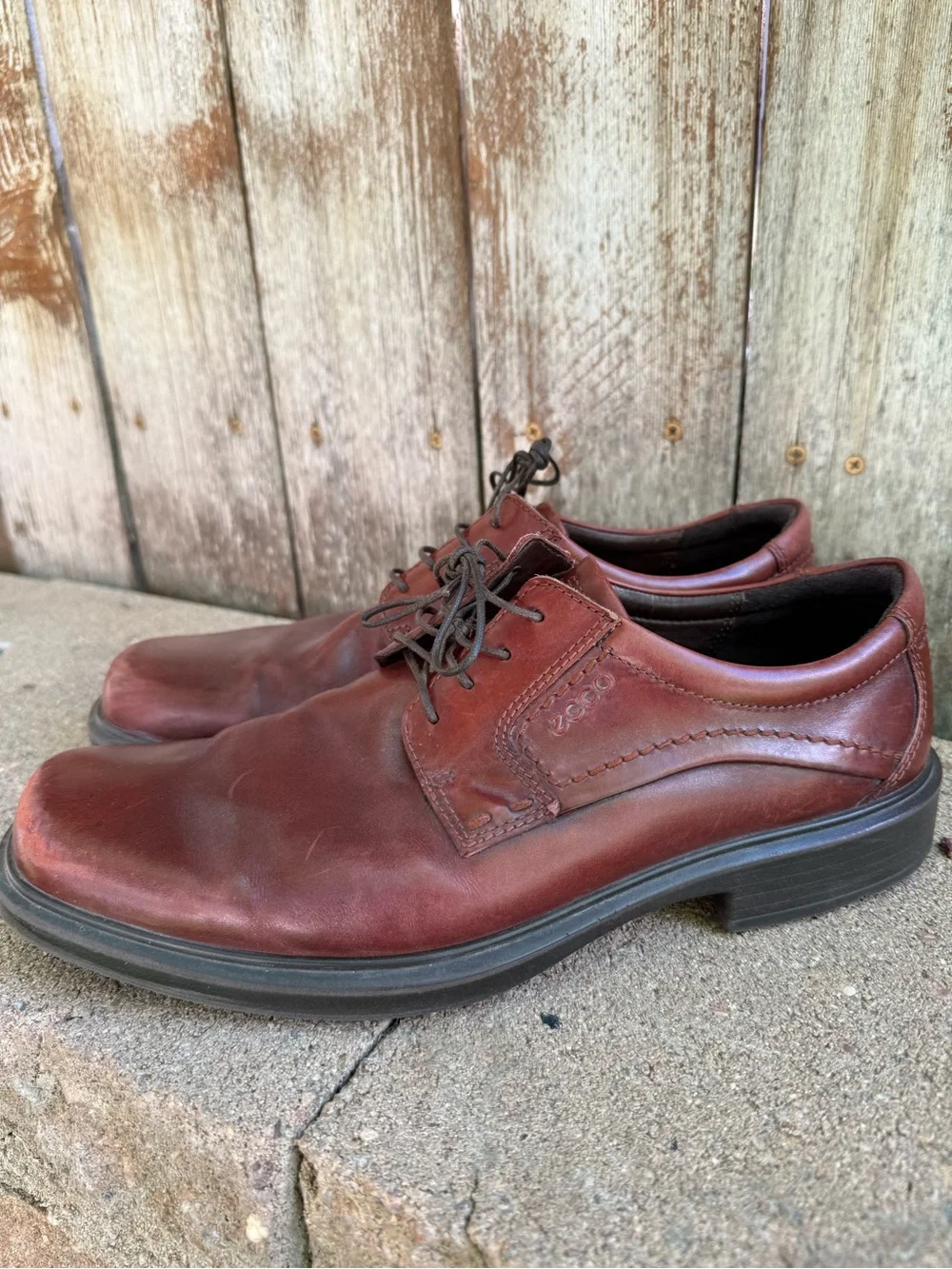 Ecco Men's Chestnut Brown Leather Derby Lace Up Shoes Size 45